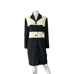 Vintage 80s Coat Dress White Black Stripes Long Sleeve Size 6
